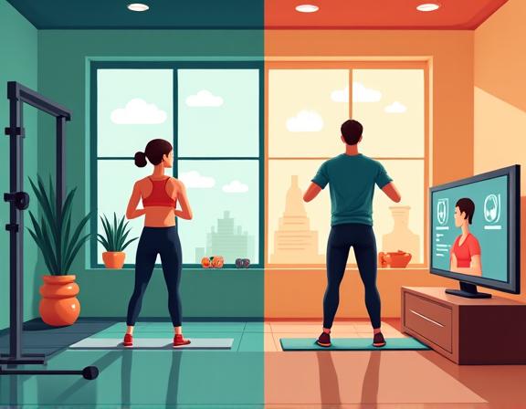 Hybrid online and virtual training programs with flexible fitness scheduling